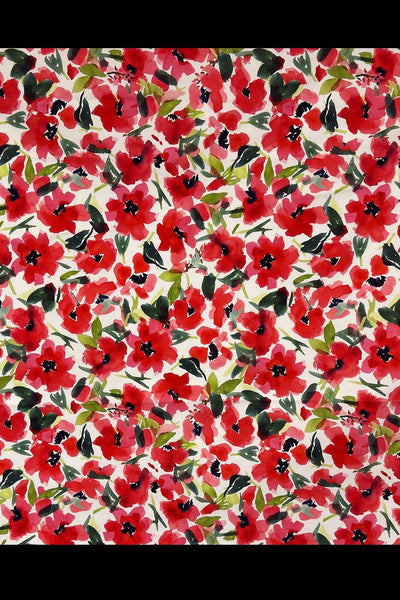 Digital Poppy Toss Sateen White / Red