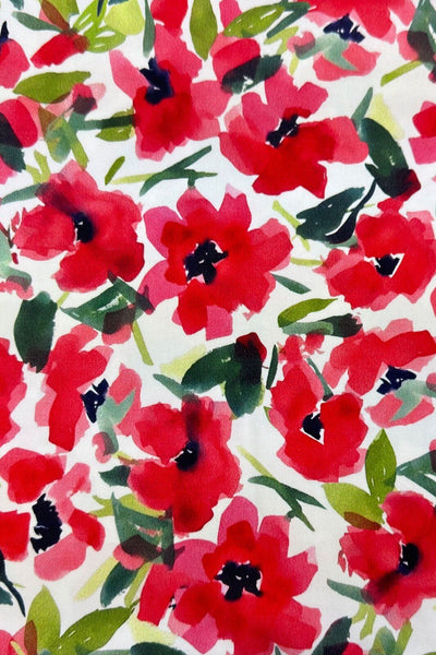 Digital Poppy Toss Sateen White / Red