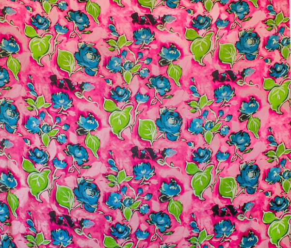 Digital Roses Bubble Satin Pink / Teal / Lime