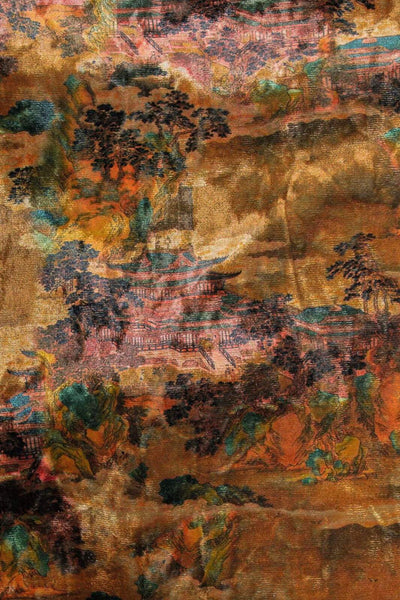 Digital Scenic Stretch Velvet Ochre / Green
