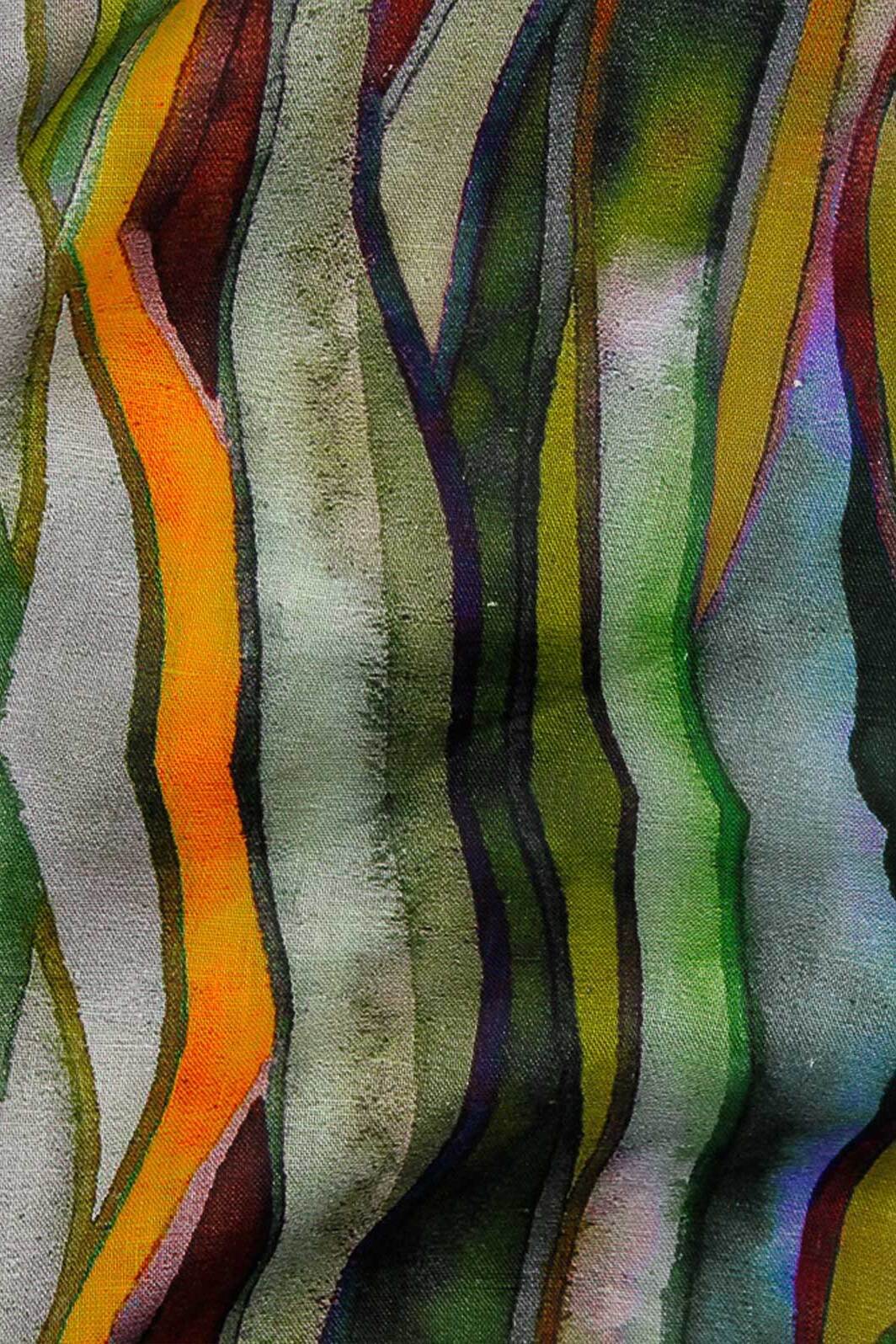 Digital Waves Linen Olive / Multi