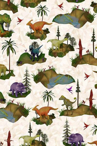 Dino Mite Digital Print By Hoffman Islands Cream