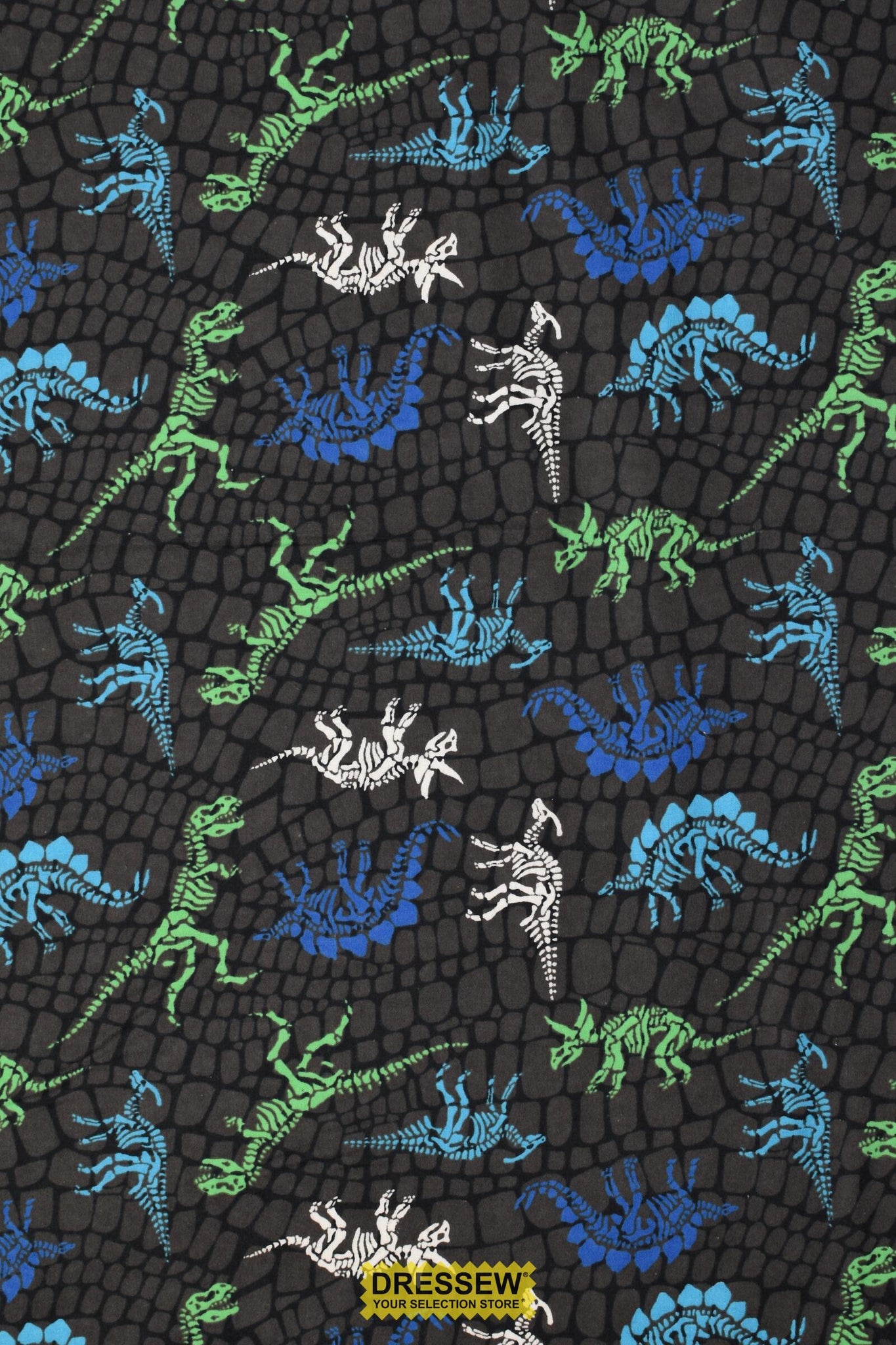 Dinosaur Bones Flannelette Grey / Multi