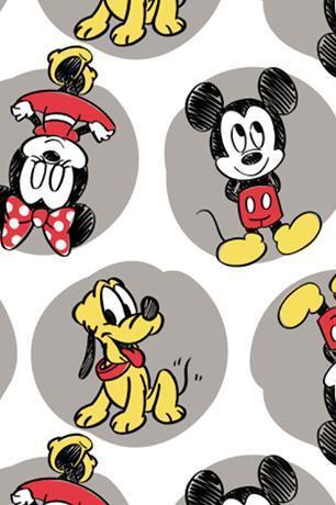 Disney Mickey, Minnie & Pluto Flannel White / Grey