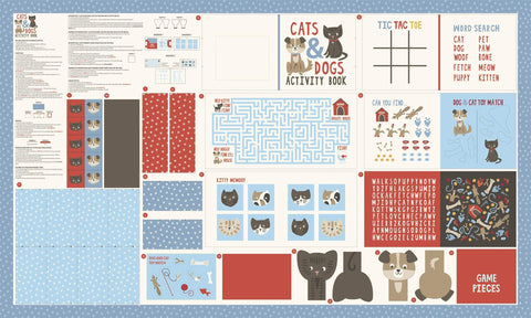 Dog Daze Cat & Dog Activity Book Panel By Stacy Iest Hsu For Moda Multi