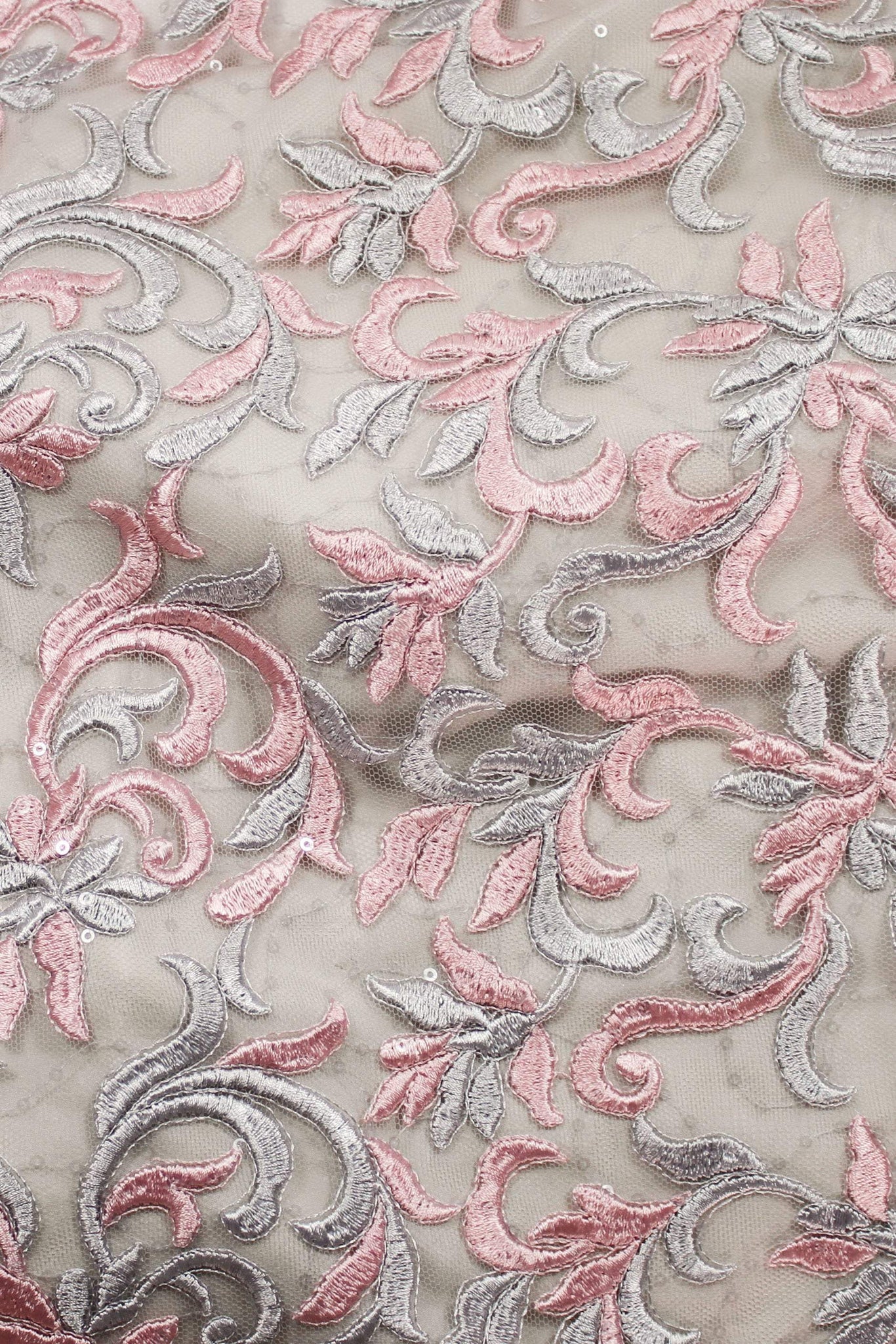Elsie Embroidered Sequin Mesh Platinum / Pink
