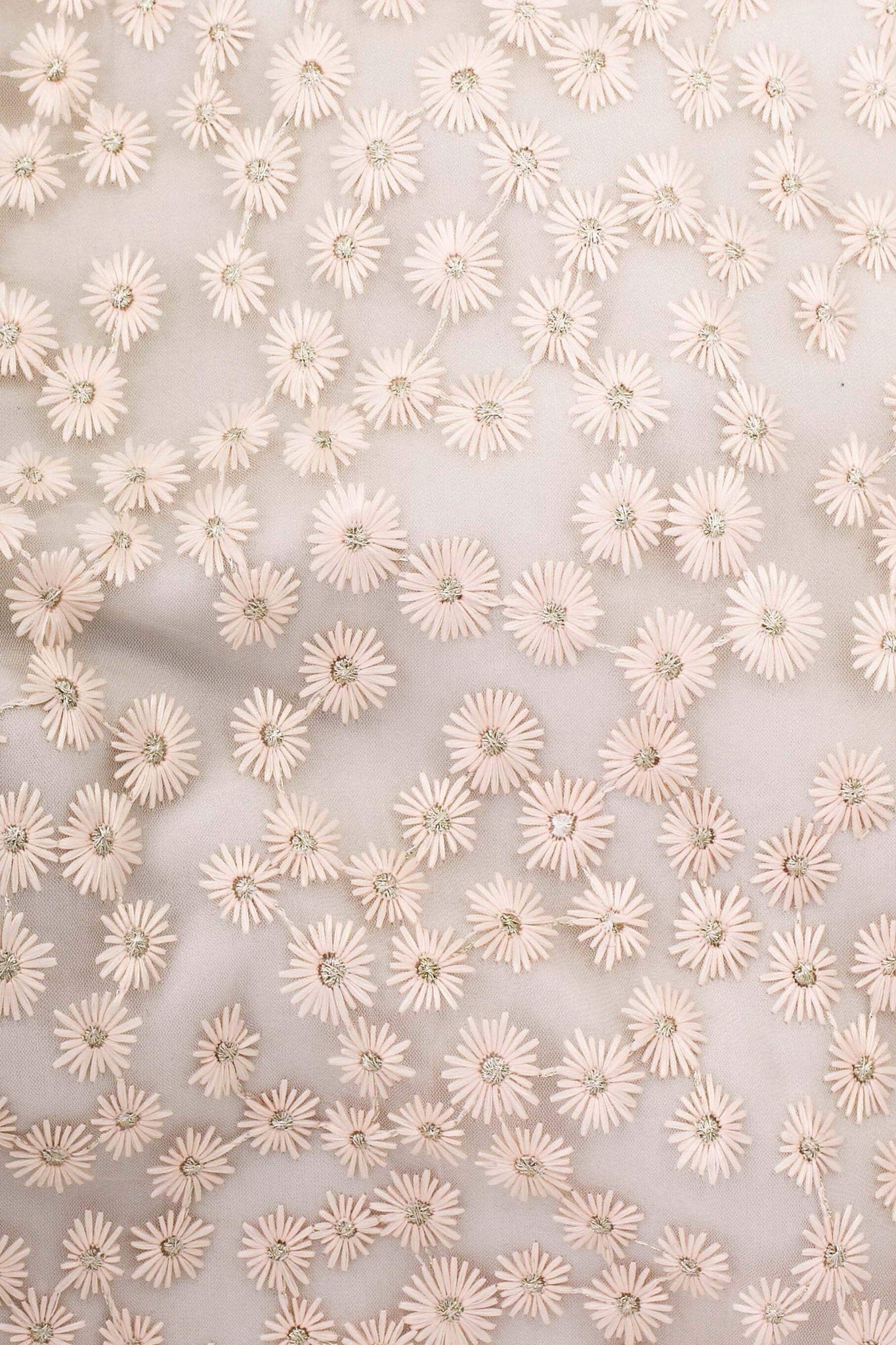Embroidered Daisy Mesh Ivory / Blush