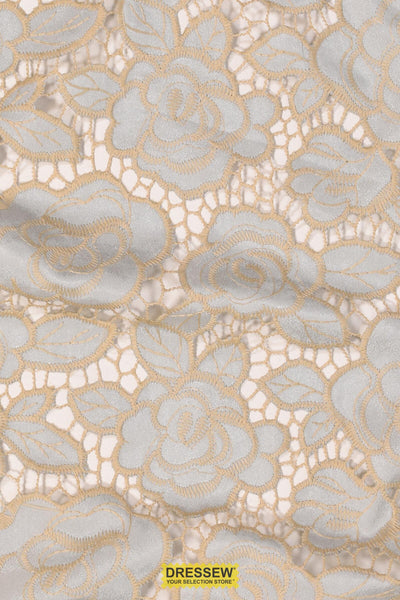 Embroidered Rose Lace Silver / Sand