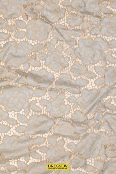 Embroidered Rose Lace Silver / Sand
