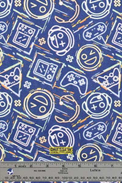 Emoji Gamer Flannelette Royal / Multi