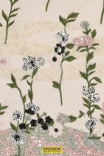 Enchanted Garden Sequin Mesh Ivory / Green