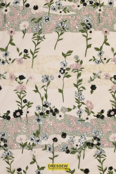 Enchanted Garden Sequin Mesh Ivory / Green