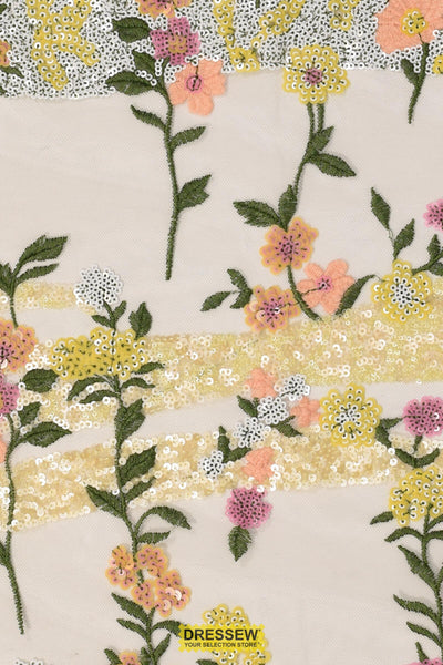 Enchanted Garden Sequin Mesh Yellow / Peach