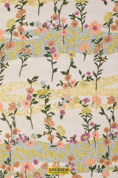Enchanted Garden Sequin Mesh Yellow / Peach