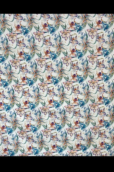 Exotic Floral Stretch Poplin White / Multi