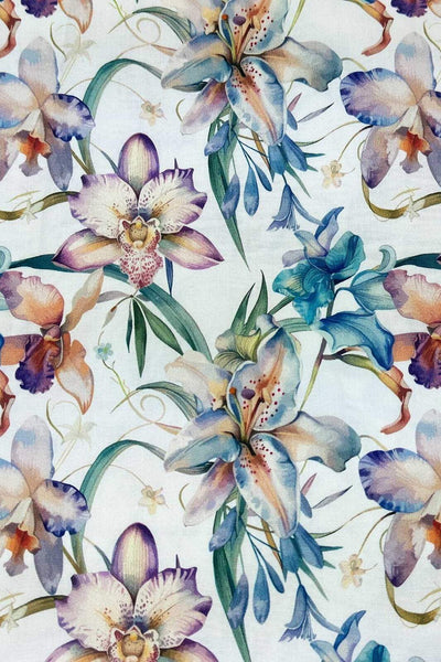 Exotic Floral Stretch Poplin White / Multi