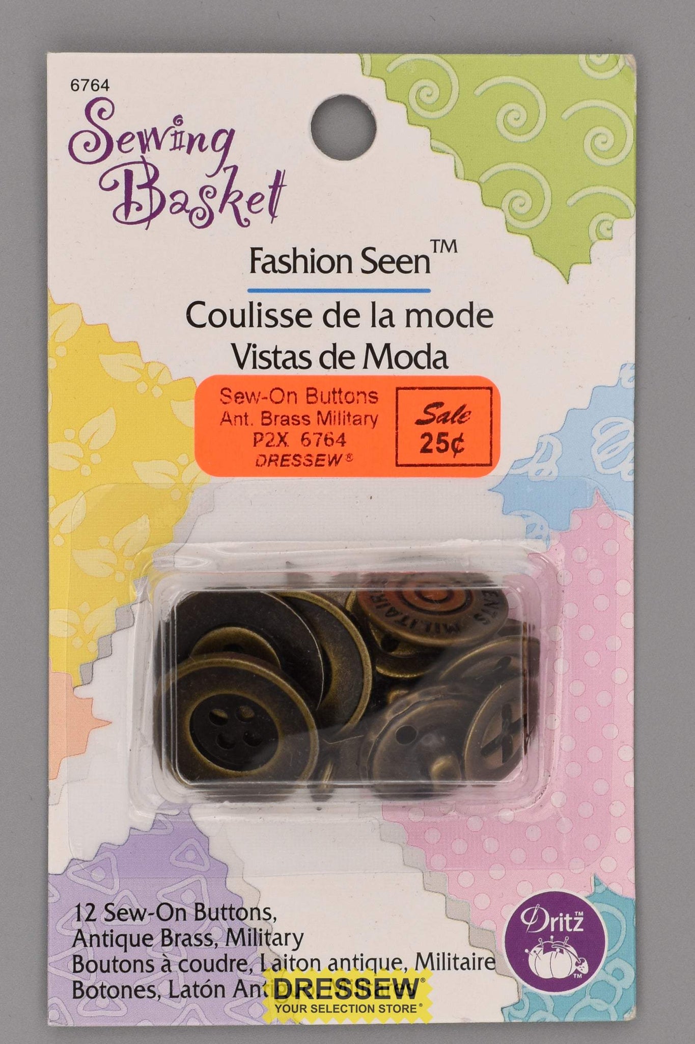 Fashion Seen Sew-On Buttons Antique Brass Military