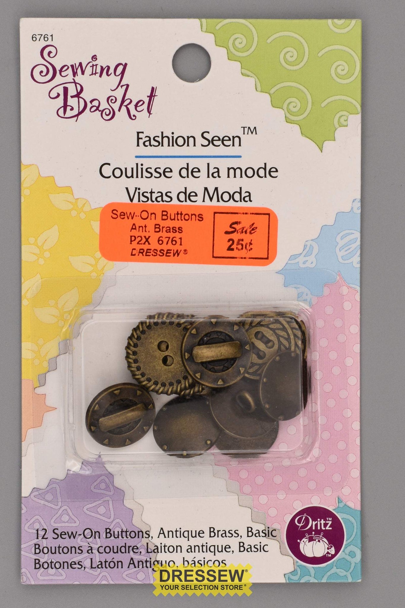 Fashion Seen Sew-On Buttons Antique Brass