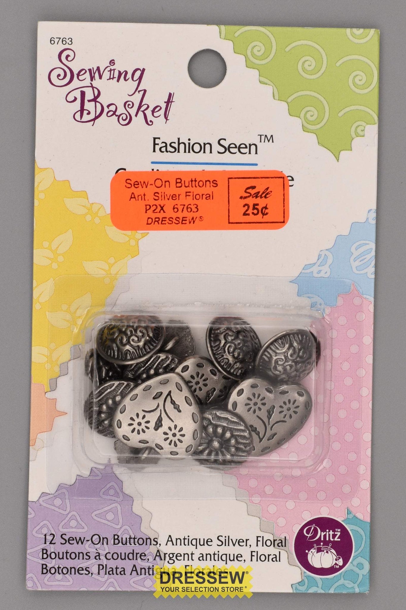 Fashion Seen Sew-On Buttons Antique Silver Floral