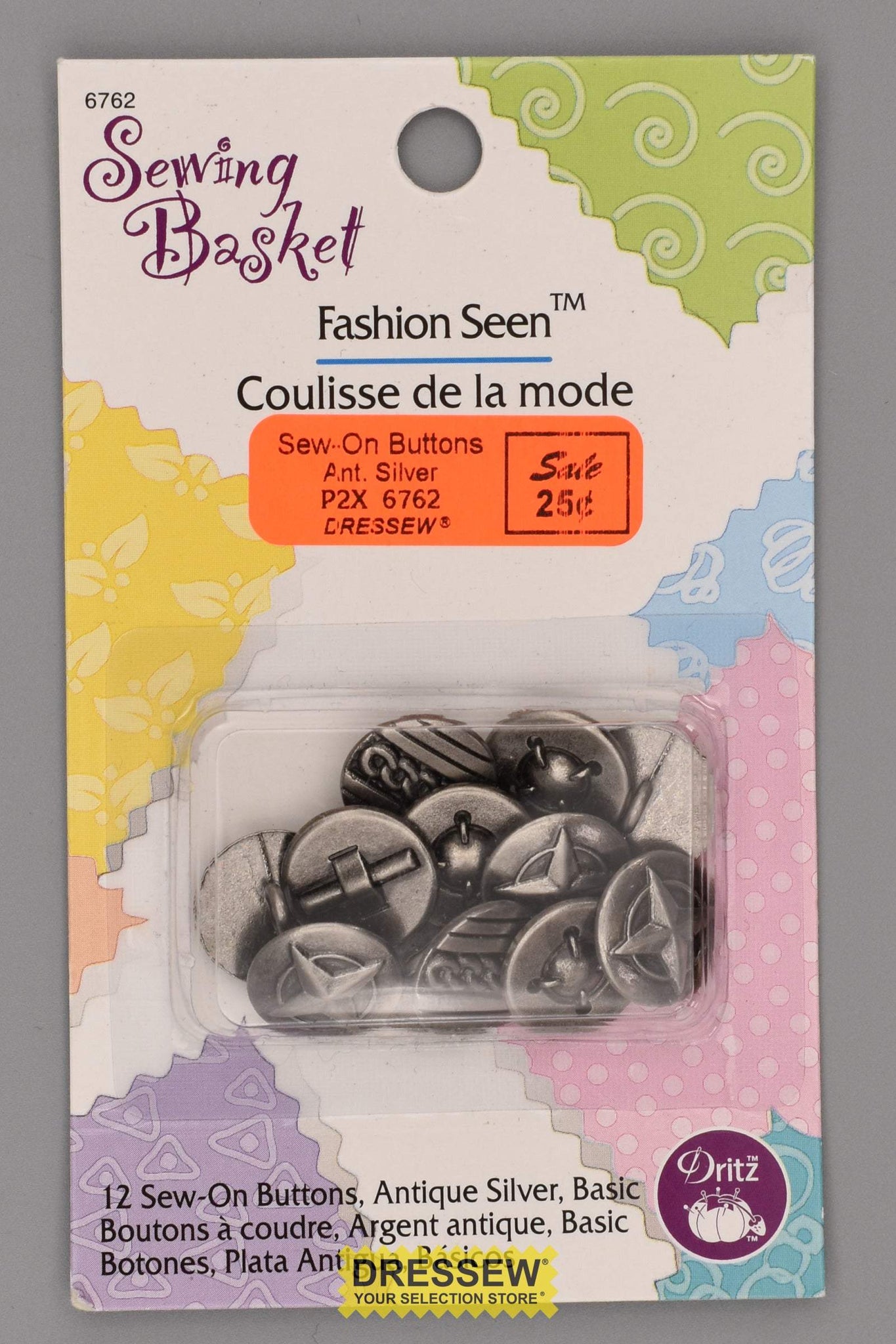 Fashion Seen Sew-On Buttons Antique Silver