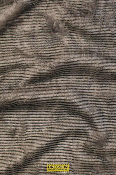 Faux Fur Fine Stripe Grey Mix