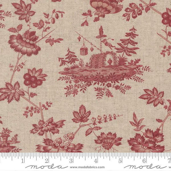 Fleur De Paris Mochi Linen Jardinage By French General For Moda Mochi Linen Natural / Red
