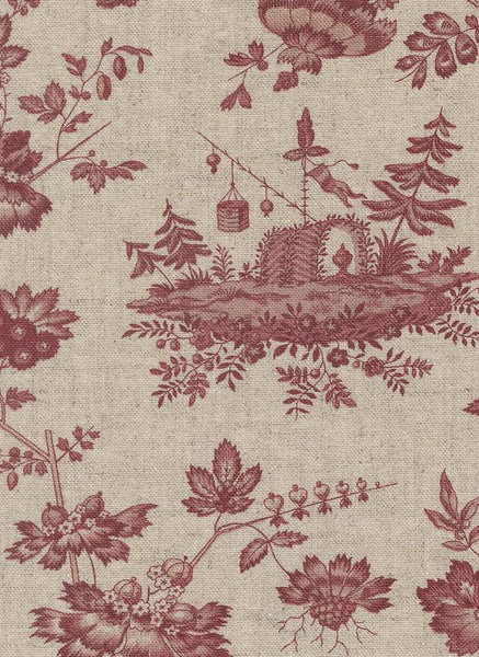 Fleur De Paris Mochi Linen Jardinage By French General For Moda Mochi Linen Natural / Red