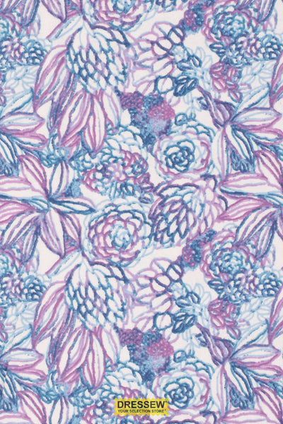 Floral Doodle Flannelette White / Blue / Orchid