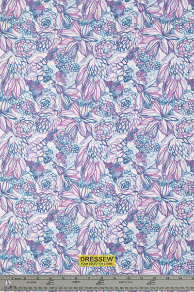 Floral Doodle Flannelette White / Blue / Orchid