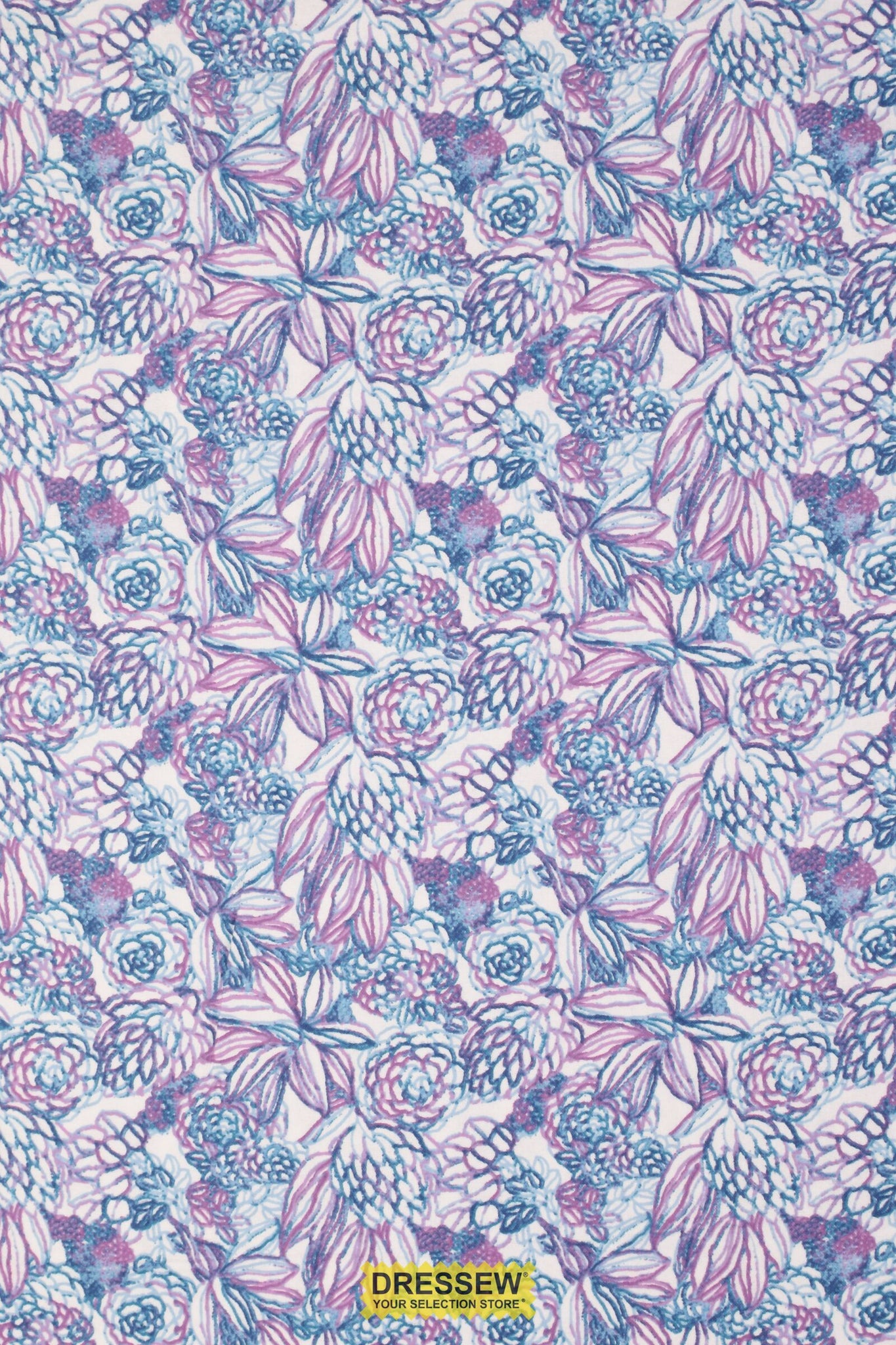 Floral Doodle Flannelette White / Blue / Orchid