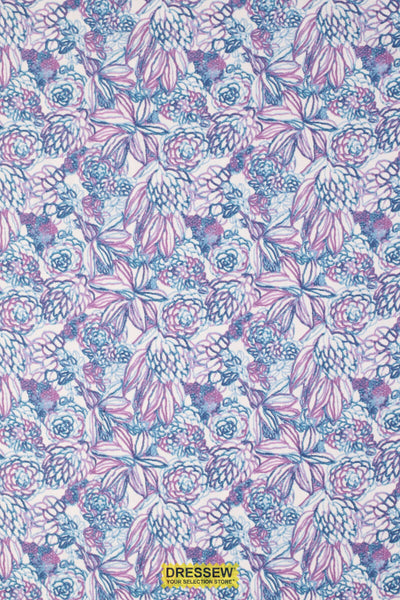 Floral Doodle Flannelette White / Blue / Orchid