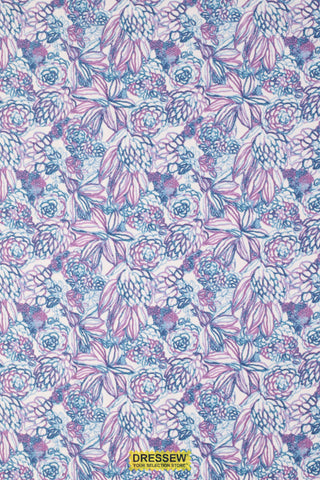 Floral Doodle Flannelette White / Blue / Orchid