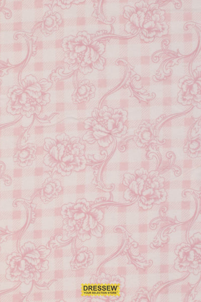 Floral Gingham Flannelette Baby Pink / White