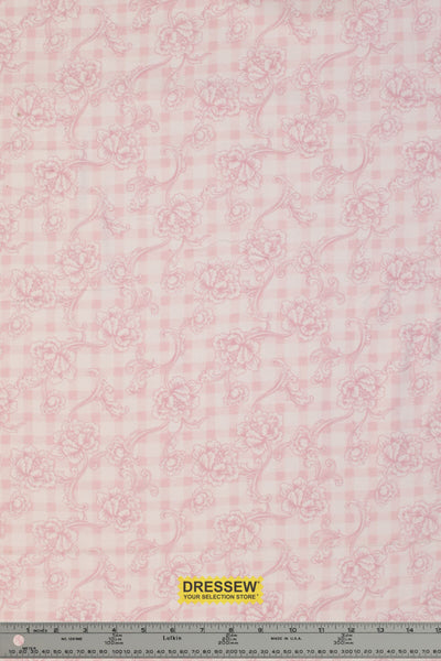 Floral Gingham Flannelette Baby Pink / White