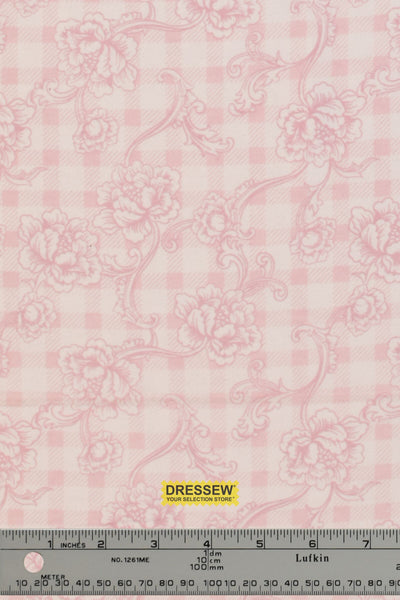 Floral Gingham Flannelette Baby Pink / White