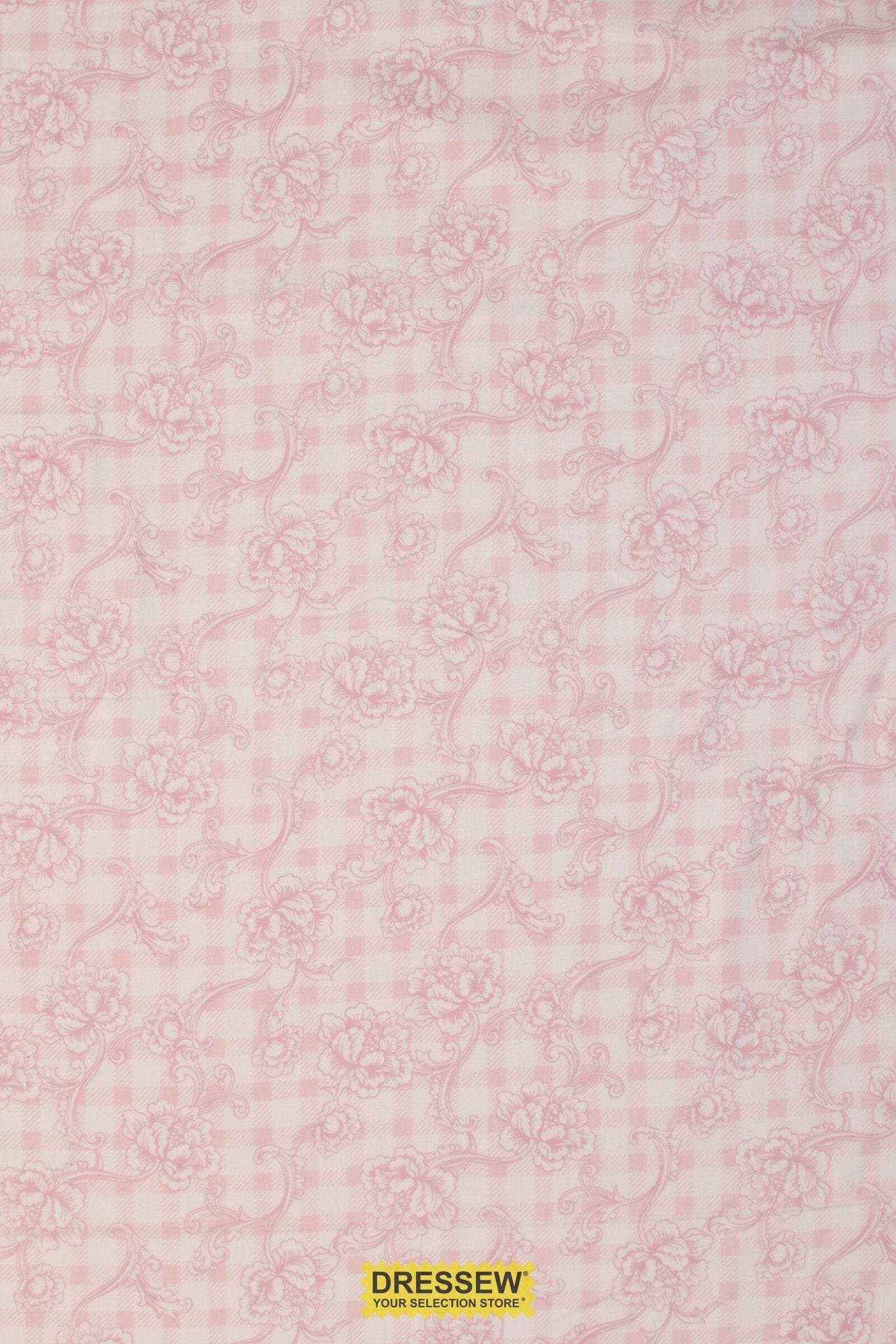 Floral Gingham Flannelette Baby Pink / White