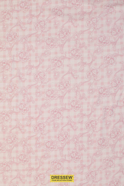 Floral Gingham Flannelette Baby Pink / White