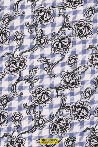 Floral Gingham Flannelette Denim / White