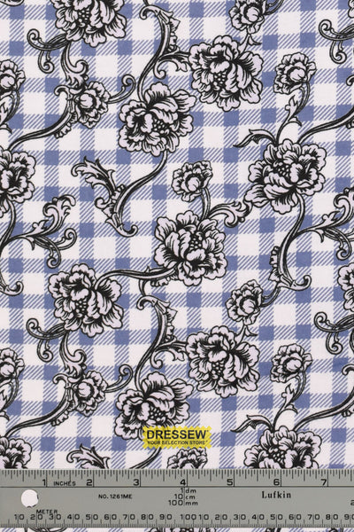 Floral Gingham Flannelette Denim / White