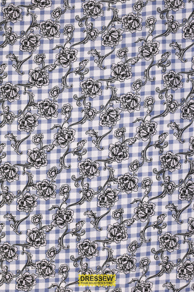 Floral Gingham Flannelette Denim / White