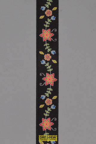 Floral Satin Ribbon 22mm (7/8") #5 Black