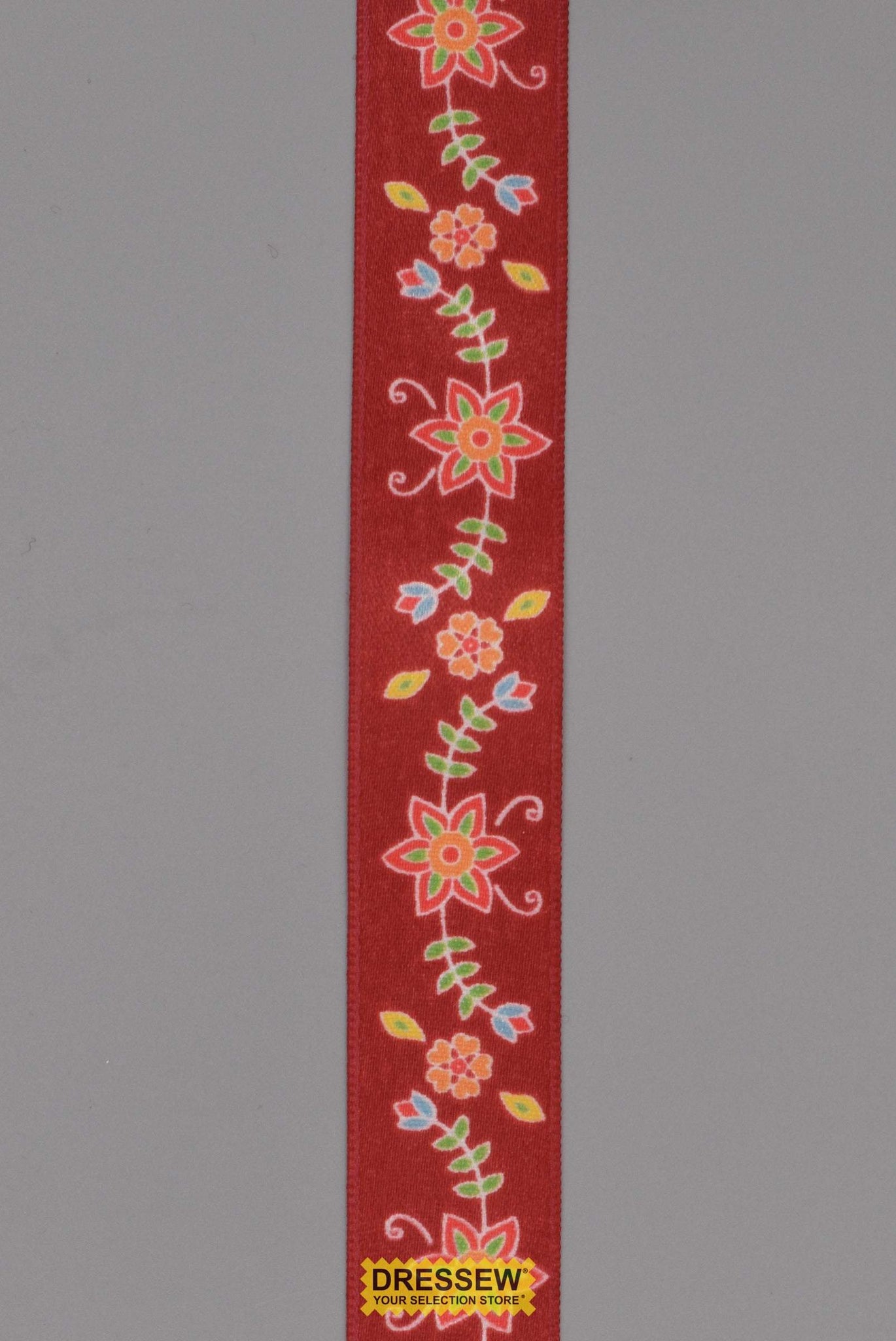 Floral Satin Ribbon 22mm (7/8") #5 Burgundy