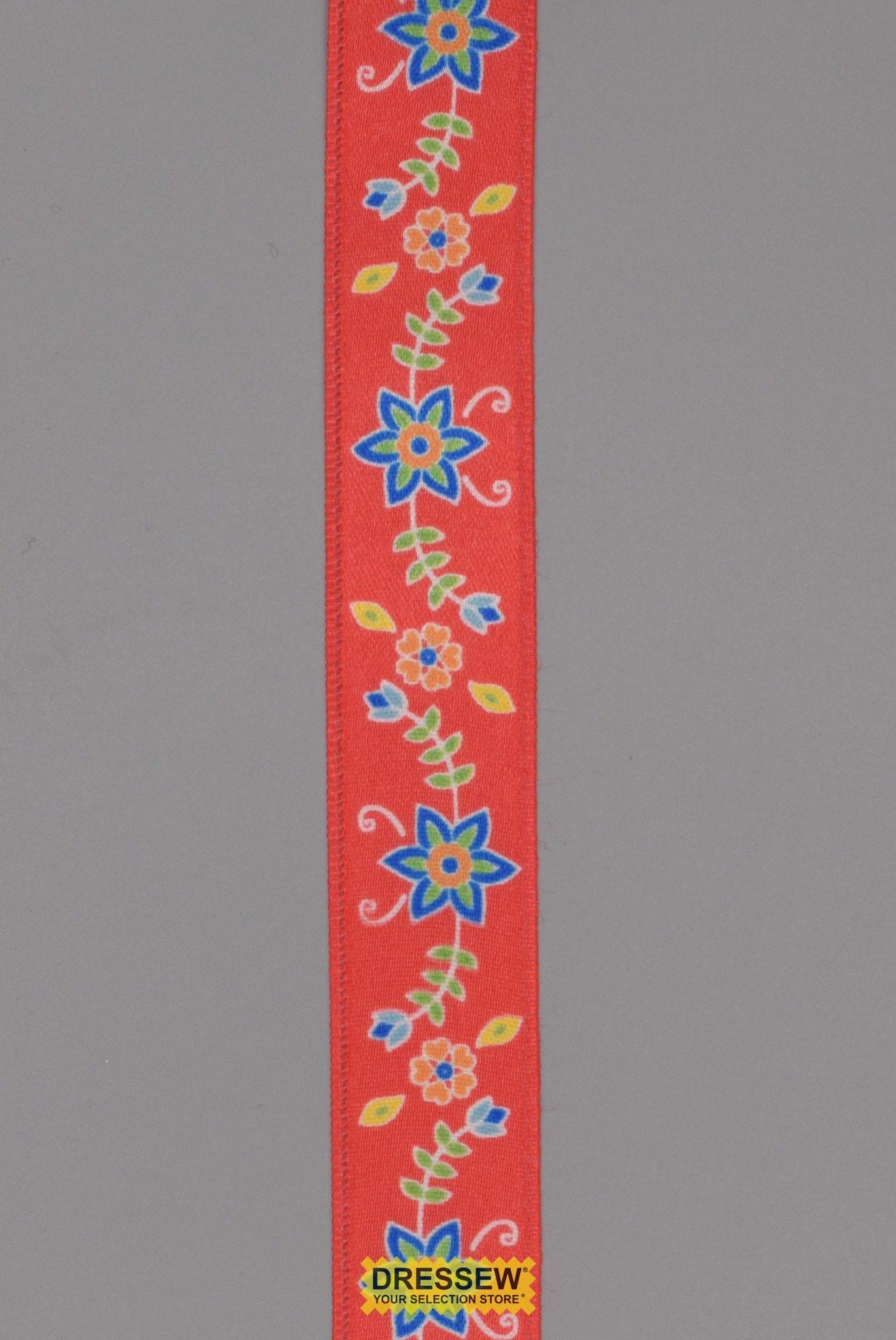 Floral Satin Ribbon 22mm (7/8") #5 Red