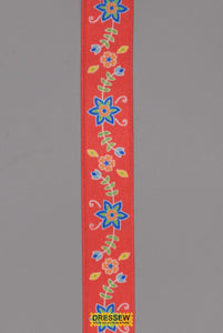 Floral Satin Ribbon 22mm (7/8") #5 Red