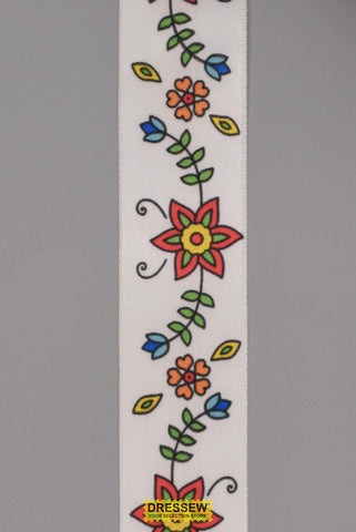 Floral Satin Ribbon 38mm (1-1/2") #9 White