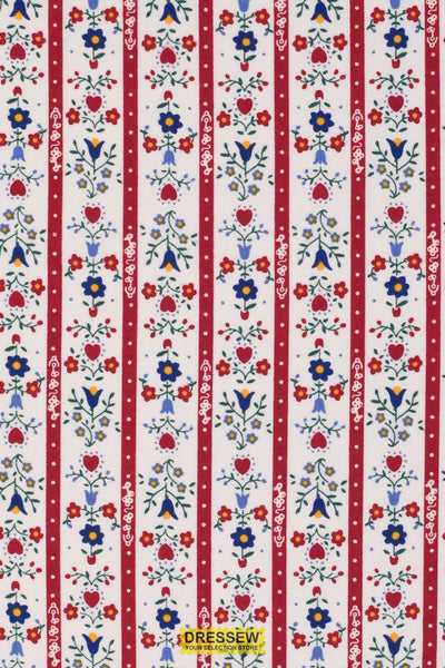 Floral Stripe Flannelette White / Red / Navy