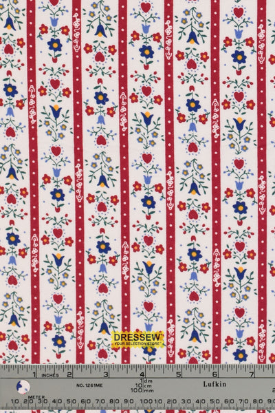 Floral Stripe Flannelette White / Red / Navy