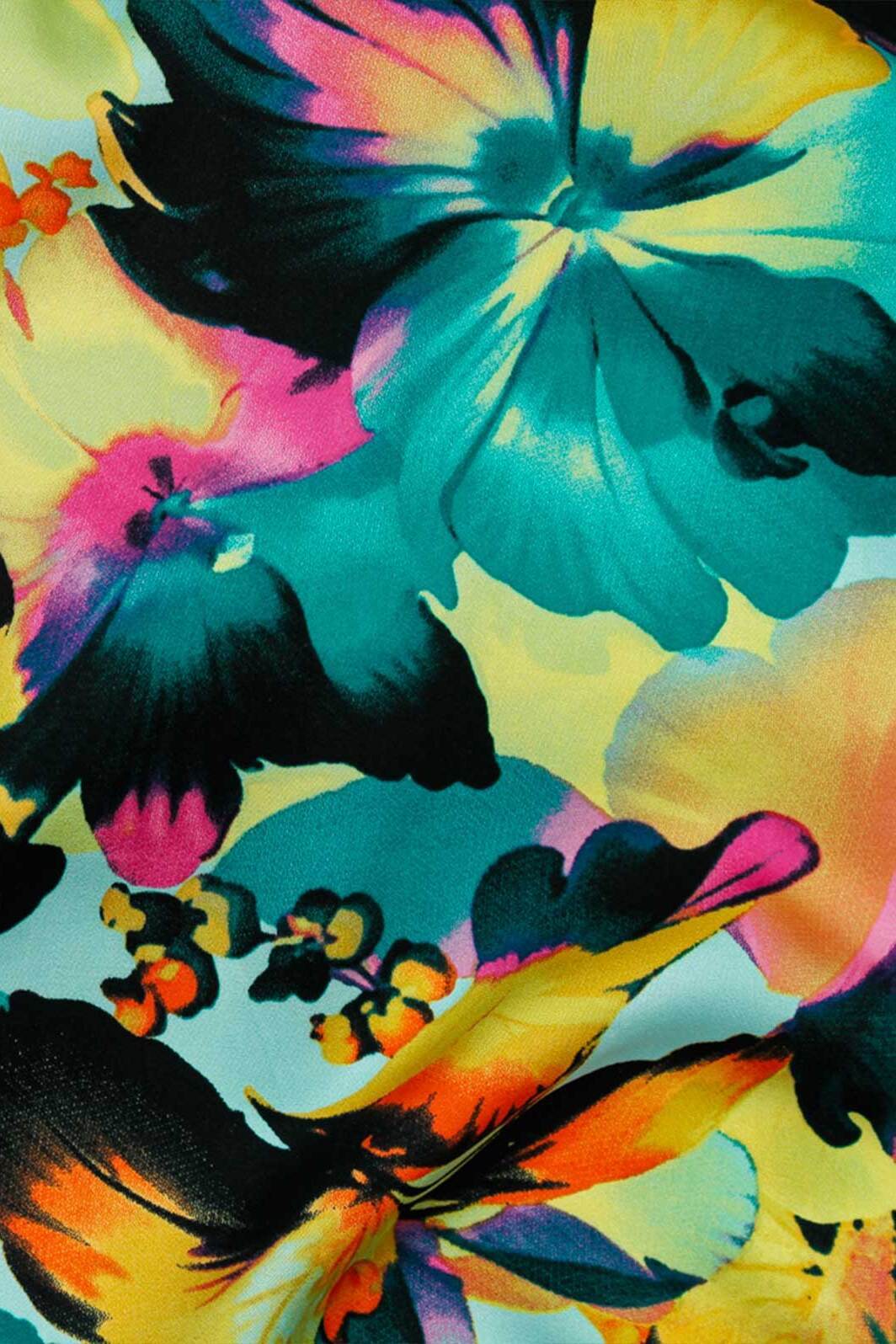 Floral Viscose Satin Lemon / Teal