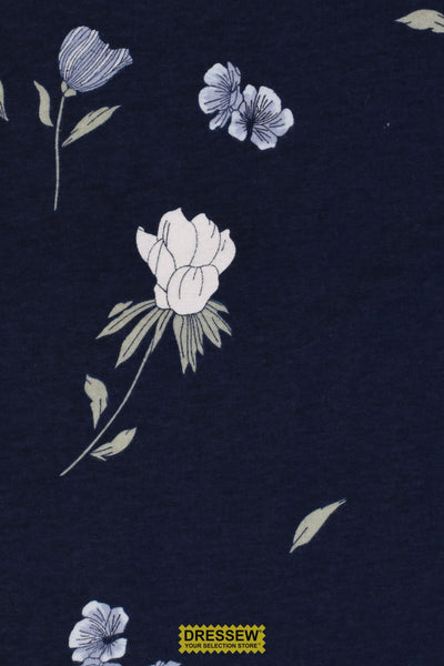 Flower Toss Flannelette Navy / Pink / Blue