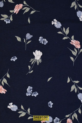 Flower Toss Flannelette Navy / Pink / Blue